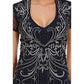 Adrianna Papell - V-neck Godet Cutout Back Embellished Mesh Gown