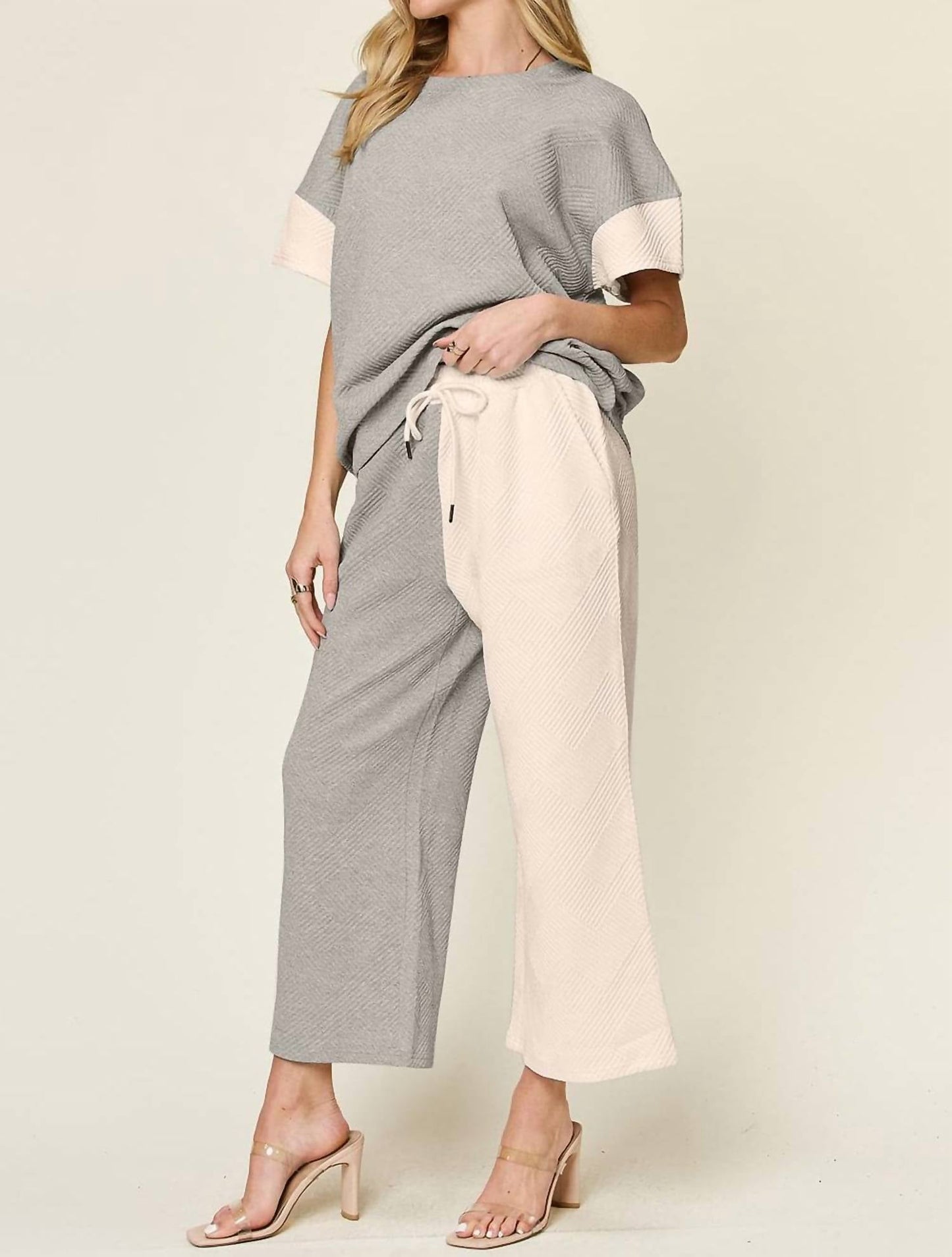 Double Take - Chic Textured T-Shirt & Pants Set