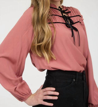 Blu Pepper - Ribbon Bow Tie Yoke Long Sleeve Top