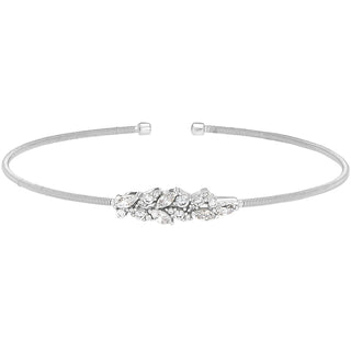 Bella Cavo - Pulseira de cabo de ródio com padrão de folha de diamante simulado
