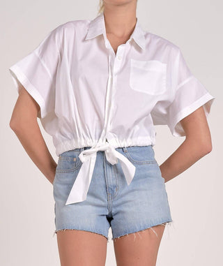 Elan - Tie Waist Short Sleeve Button-down Top
