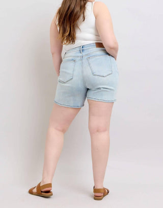 Judy Blue - Short jeans estilo pai de cintura alta e comprimento médio