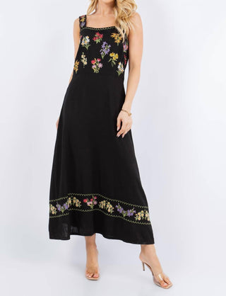 Paparazzi - Vestido longo bordado em mistura de linho