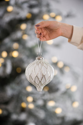 Set of 6- White Glass Decorative Christmas Ornament – 5.7"