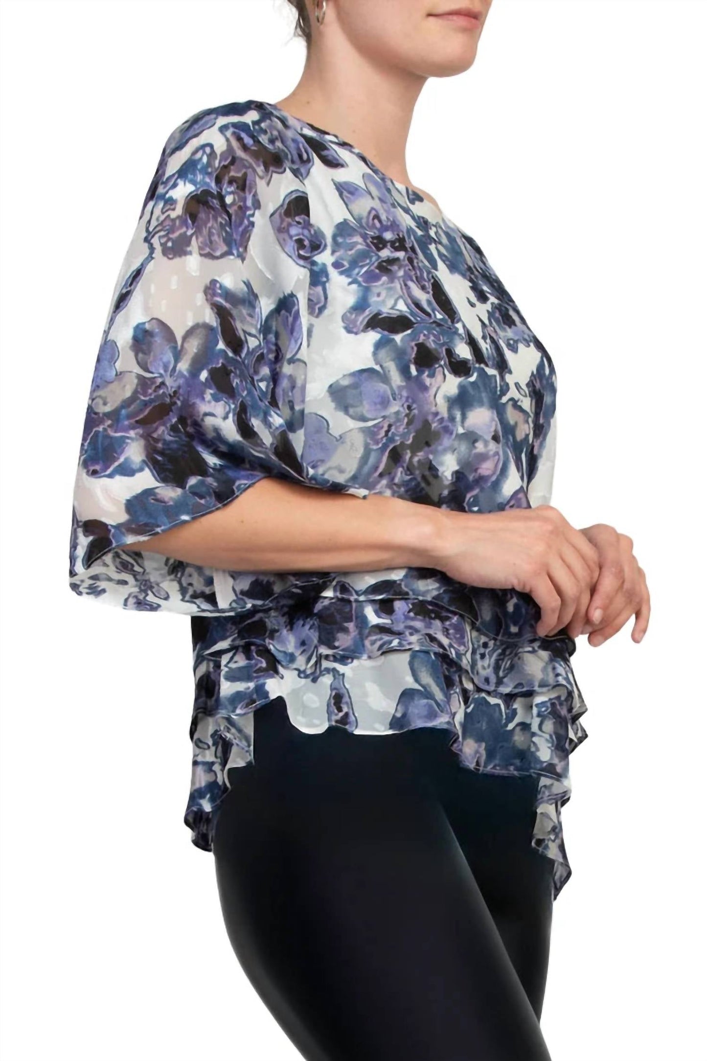 Alex Evenings - 3/4 Sleeve Asymmetrical Triple Tier Hem Chiffon Top