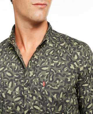 Camisa Levi's Masculina Animal Print Botão Down Verde Oliva Tamanho 2 Extra Grande