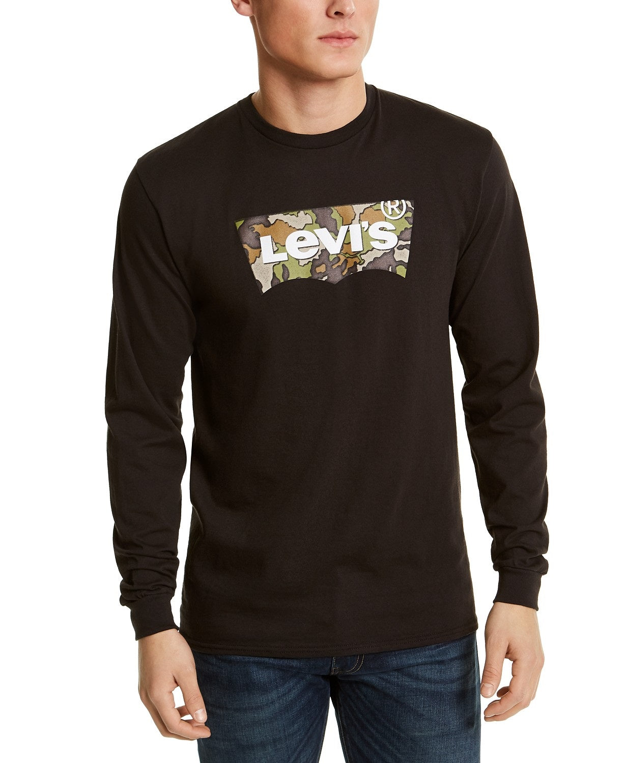 Camiseta Levi's Masculina Manga Longa Camuflada com Logotipo Preto Tamanho Grande