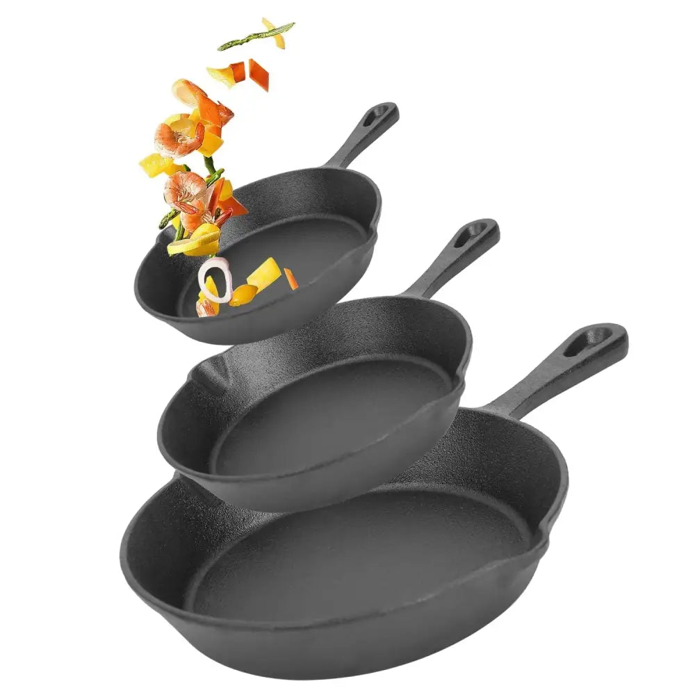 3-piece Pre-seasoned Cast Iron Skillet Set