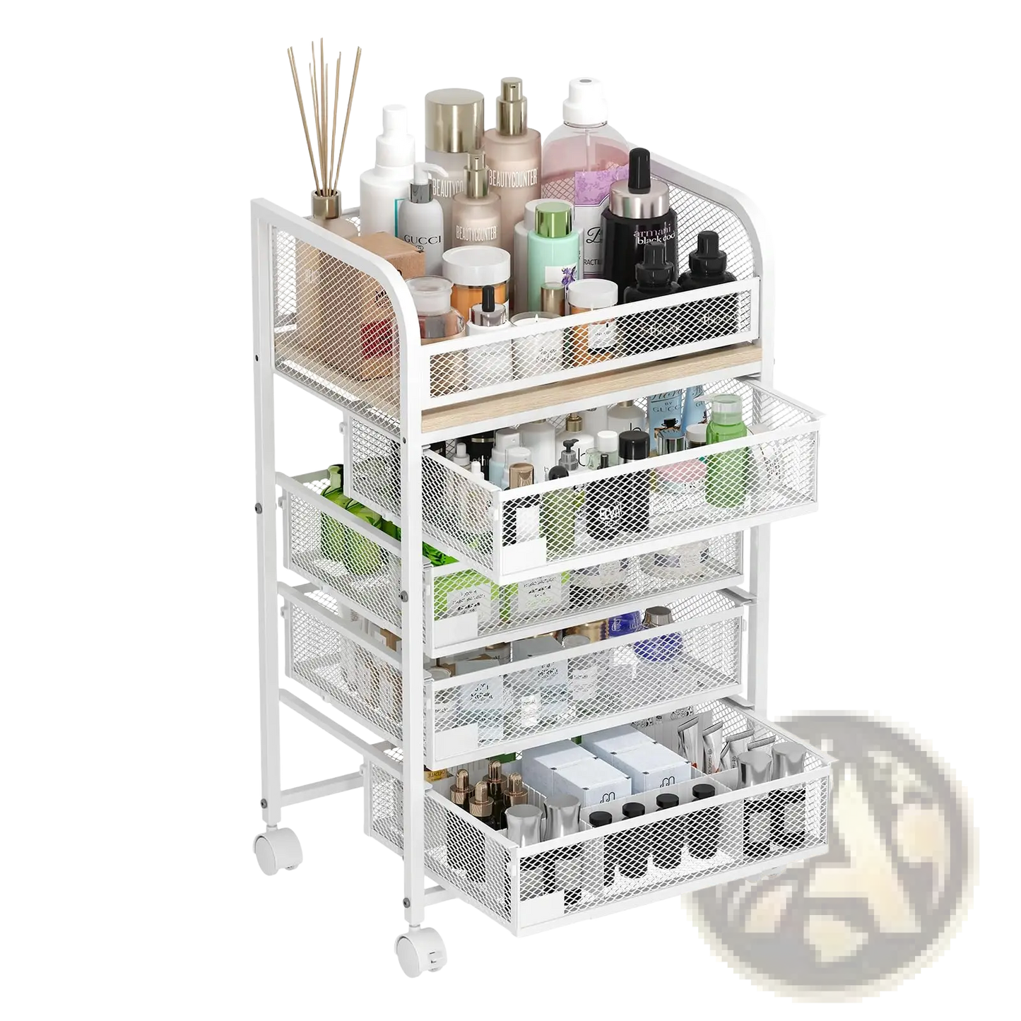 4 Drawer Rolling Makeup Vanity and Skincare Storage Cart White