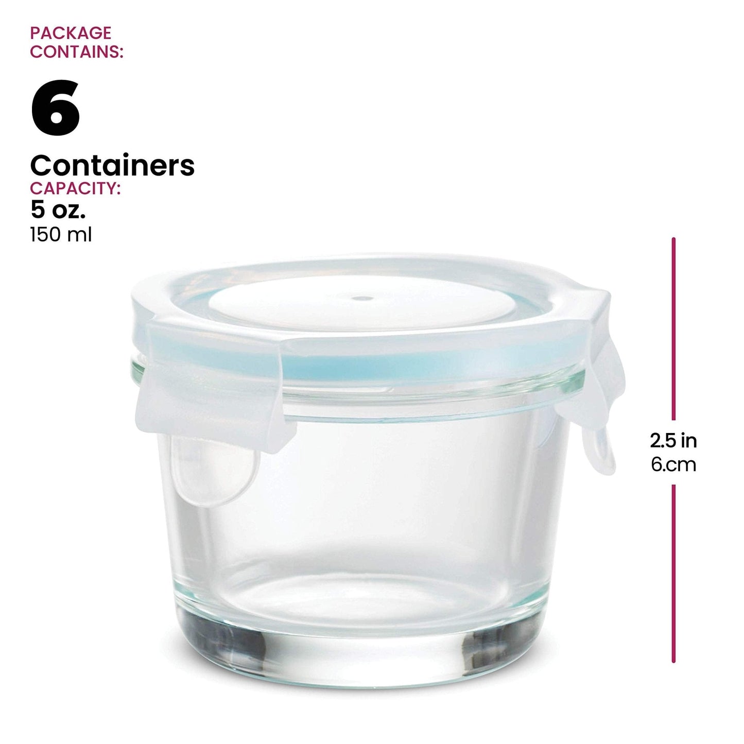 Recipientes de vidro para alimentos de 4 oz - conjunto de 6 peças 