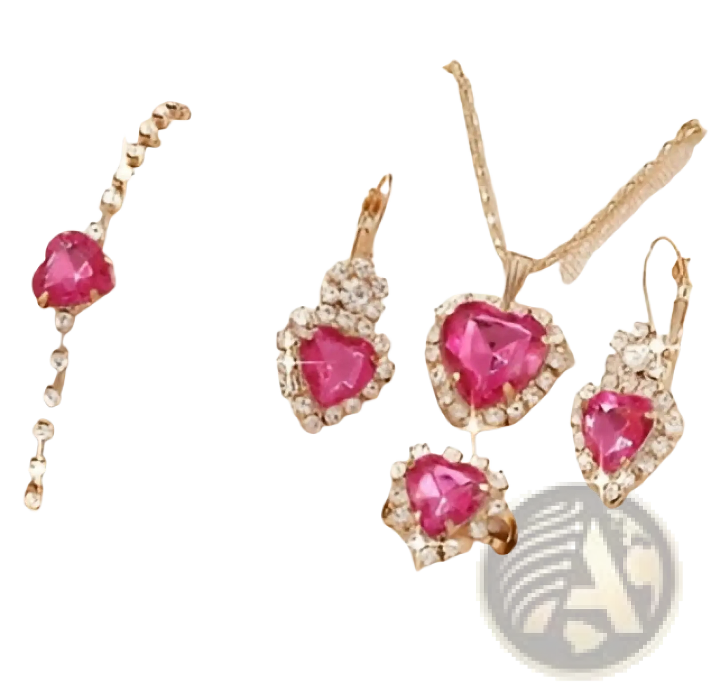 4 Piece Heart Rhinestone Jewelry Set with Matching Crystals