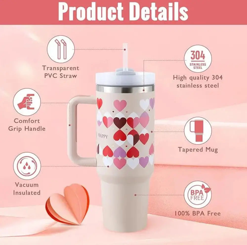 Arbaglobal 40 Oz Insulated Tumbler with Handle and Straw