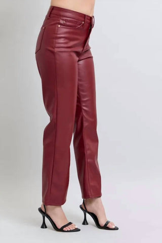 Trendsi - Women's Judy Blue Full Size High Waist Tummy Control Faux Leather Straight Pants Plus Size