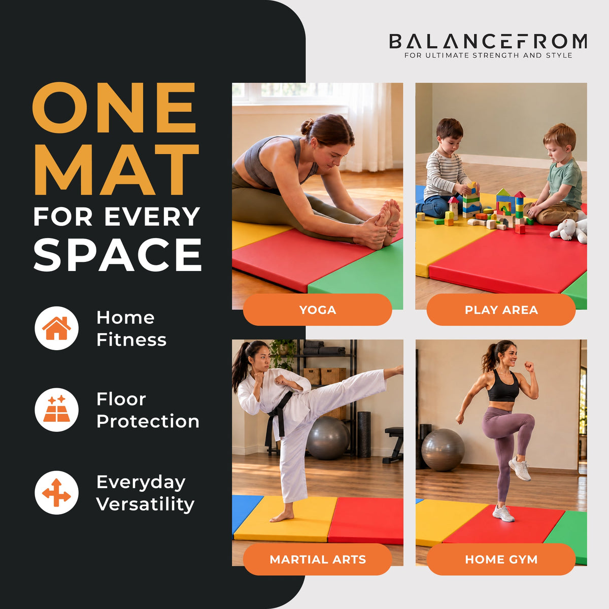 Tapete de ginástica dobrável BalanceFrom Fitness 120 x 48", multiuso (pacote com 2)