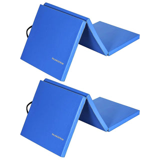 Tapete de exercícios dobrável BalanceFrom Fitness GoGym 6x2 pés com alças, azul (pacote com 2)