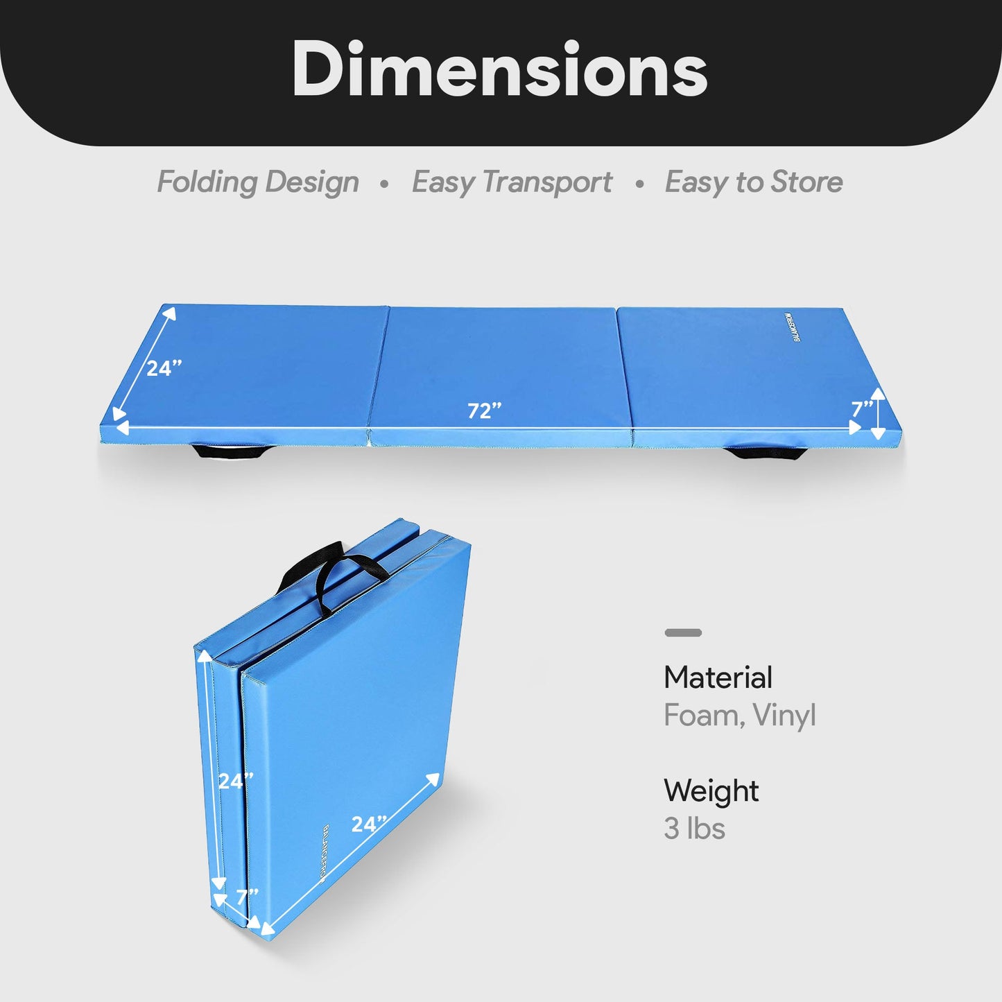Tapete de exercícios dobrável BalanceFrom Fitness GoGym 6x2 pés com alças, azul (pacote com 2)