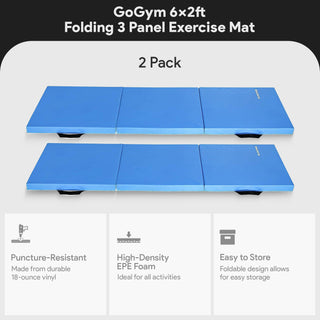 Tapete de exercícios dobrável BalanceFrom Fitness GoGym 6x2 pés com alças, azul (pacote com 2)