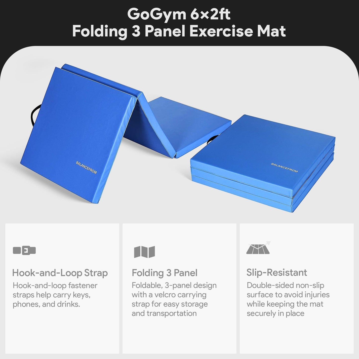 Tapete de exercícios dobrável BalanceFrom Fitness GoGym 6x2 pés com alças, azul (pacote com 2)