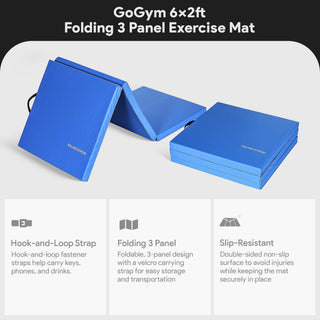 Tapete de exercícios dobrável BalanceFrom Fitness GoGym 6x2 pés com alças, azul (pacote com 2)