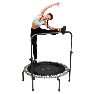 Pacote de trampolim fitness JumpSport 350 Series de 39" e barra de apoio, elásticos ajustáveis, pernas arqueadas estáveis ​​e sem tombamento, além de teste de streaming por 60 dias