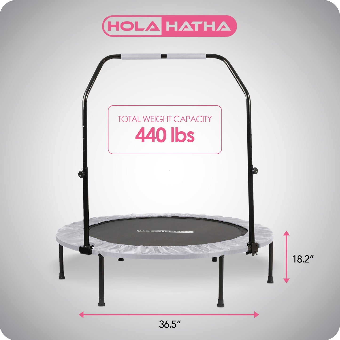Mini trampolim dobrável HolaHatha para exercícios com alça ajustável, 48 pol., branco
