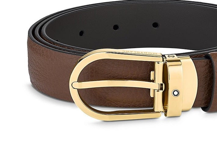 Cinto Montblanc Masculino com Fivela em Ferradura Marrom Tamanho Regular