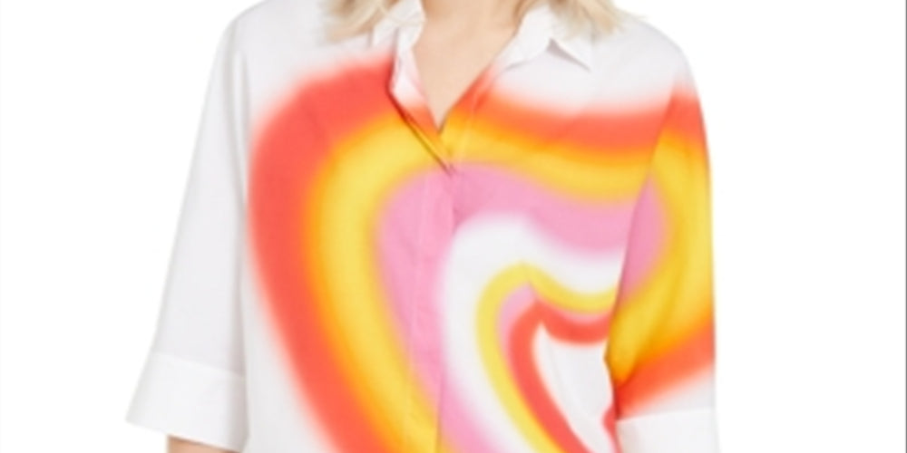 Camisa túnica feminina Escada de algodão estampada, branca, tamanho 44