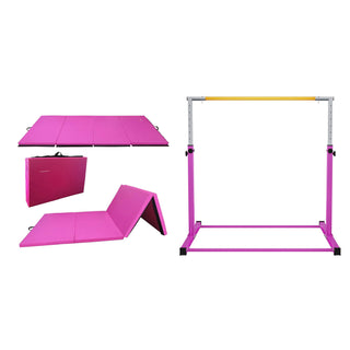 Tapete de exercícios BalanceFrom Fitness 120 x 48 polegadas e barra de ginástica ajustável, rosa