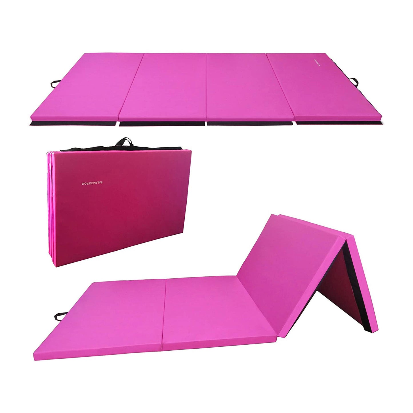 Tapete de exercícios BalanceFrom Fitness 120 x 48 polegadas e barra de ginástica ajustável, rosa