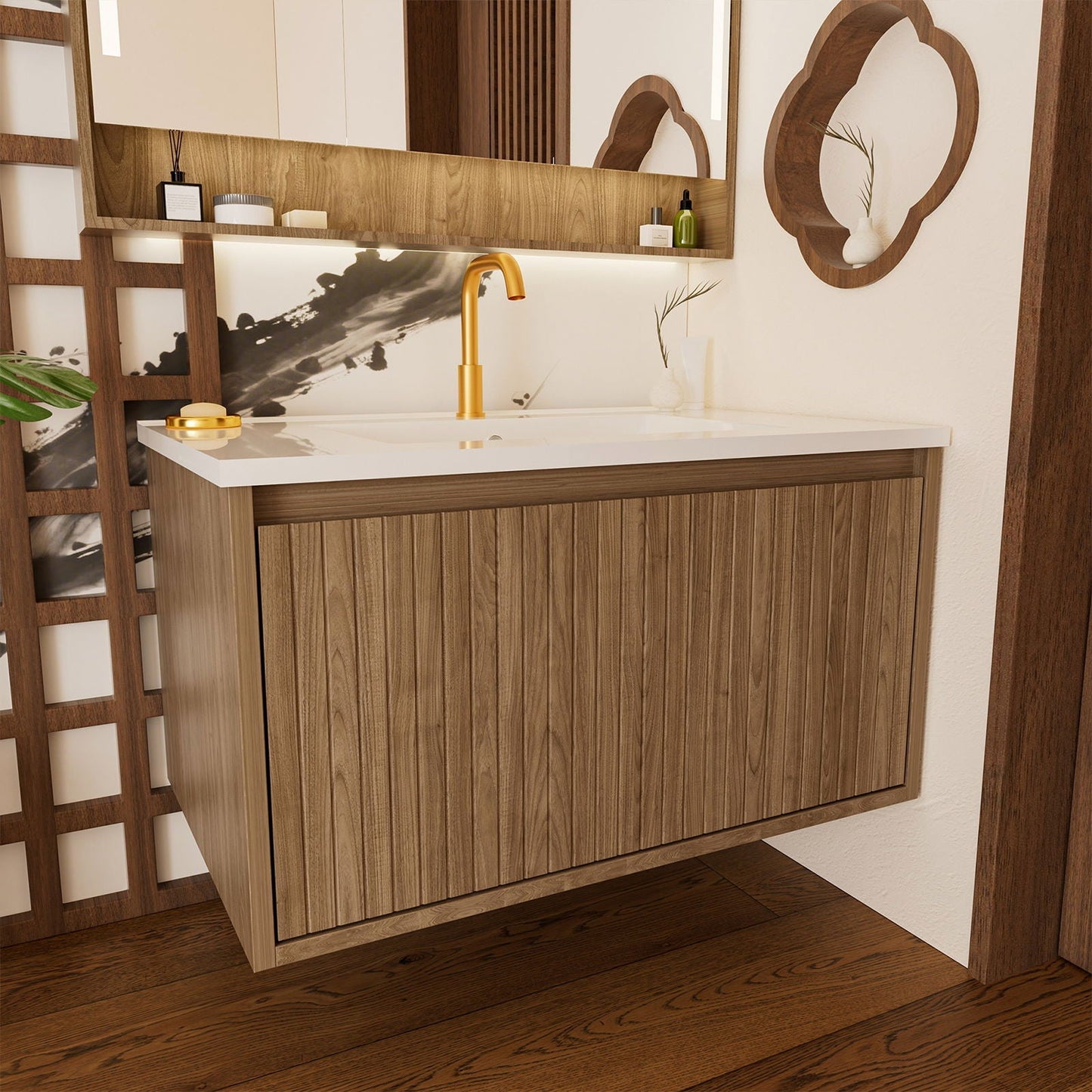 Wall Mounted Floating Bathroom Vanity With Sink and Drawers