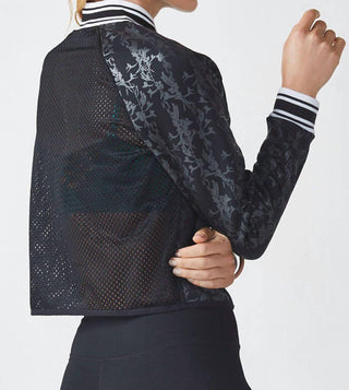 Fabletics - Jaqueta bomber esportiva esportiva com estampa floral e costas em malha