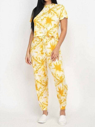 Capella - Conjunto de blusa curta e calça jogger tie-dye