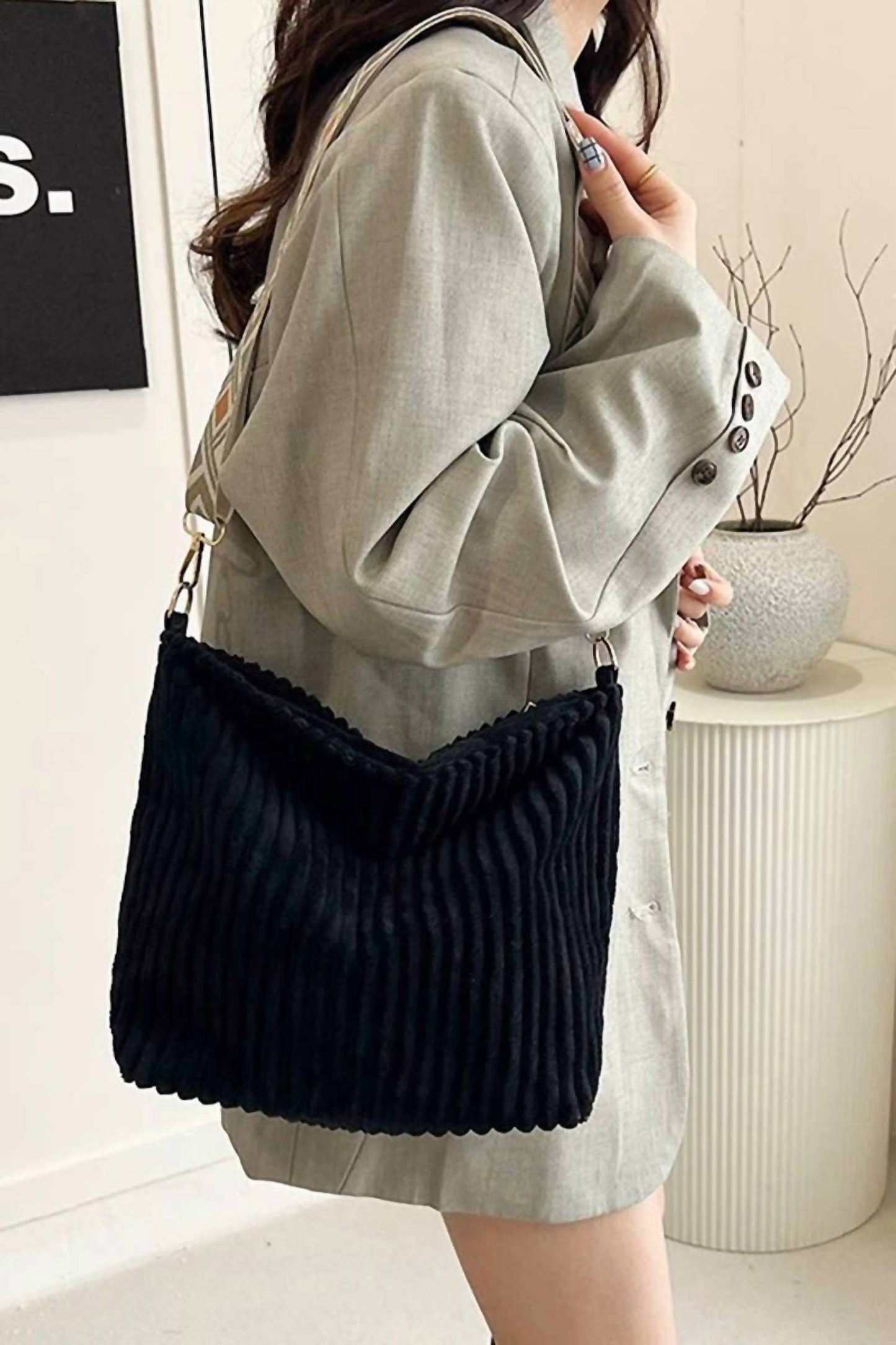 42Pops - Corduroy Slouchy Tote Bag With Guitar Shoulder Strap