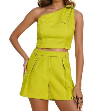 Milk &amp; Honey - Conjunto curto Paige com detalhe de laço e um ombro só