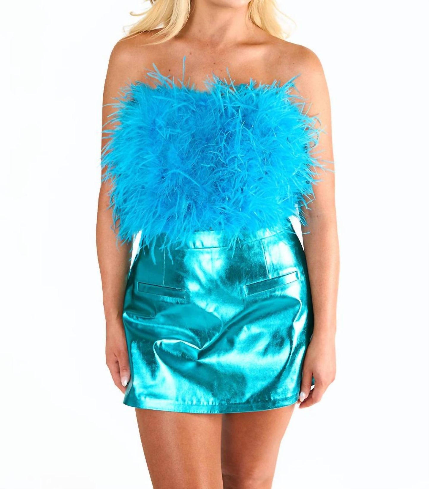 Buddylove - Fancy Strapless Feather Crop Top