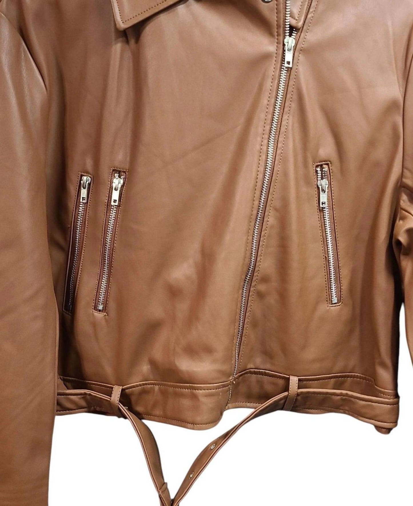 Ambiance - Women's Belted Moto Jacket - Plus