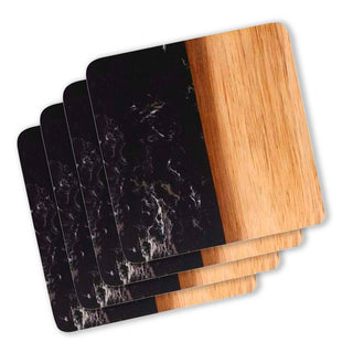 Creative Gifts International - Set Of 4 Marble and Acacia Wood 4" Square Coasters