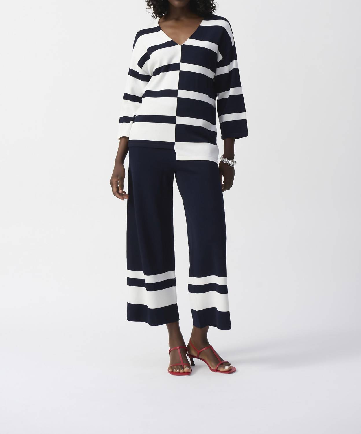 Joseph Ribkoff - Striped Sweater Knit V-neck Pullover