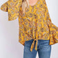 143 Story - Golden Yellow With Floral Front Tie Blouse