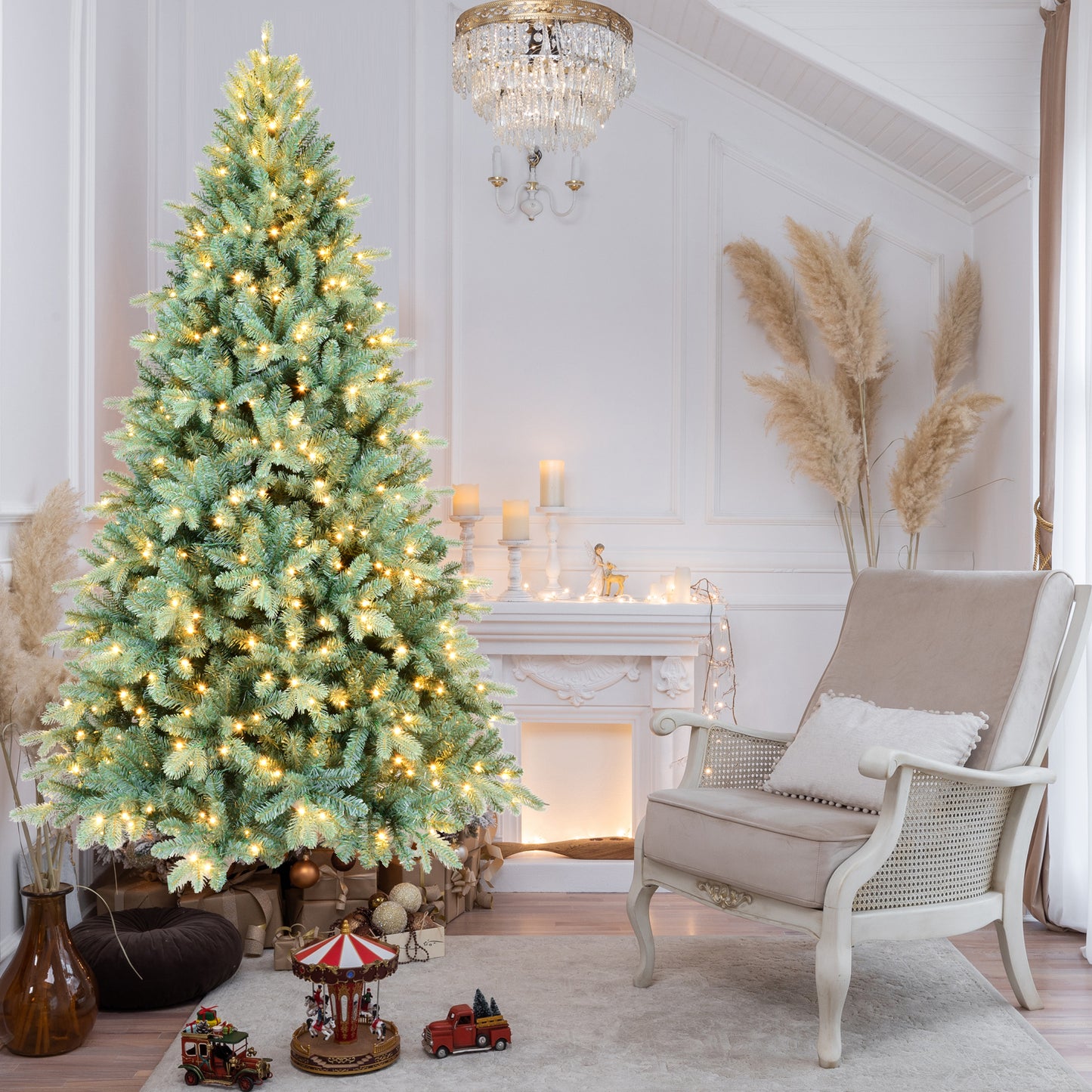 7FT Blue + Green Pre-Lit Christmas Tree  (1845 Tips, 500 LED Lights)