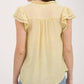 Blu Pepper - Split Neck Eyelet Crochet Trim Ruffle Detail Top