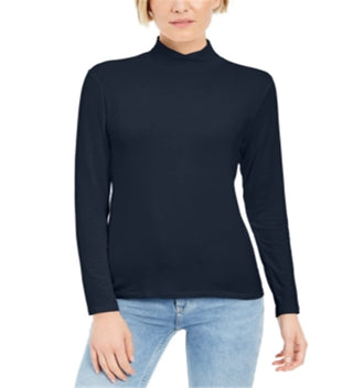 Blusa feminina estilo &amp; co com gola falsa azul tamanho PP