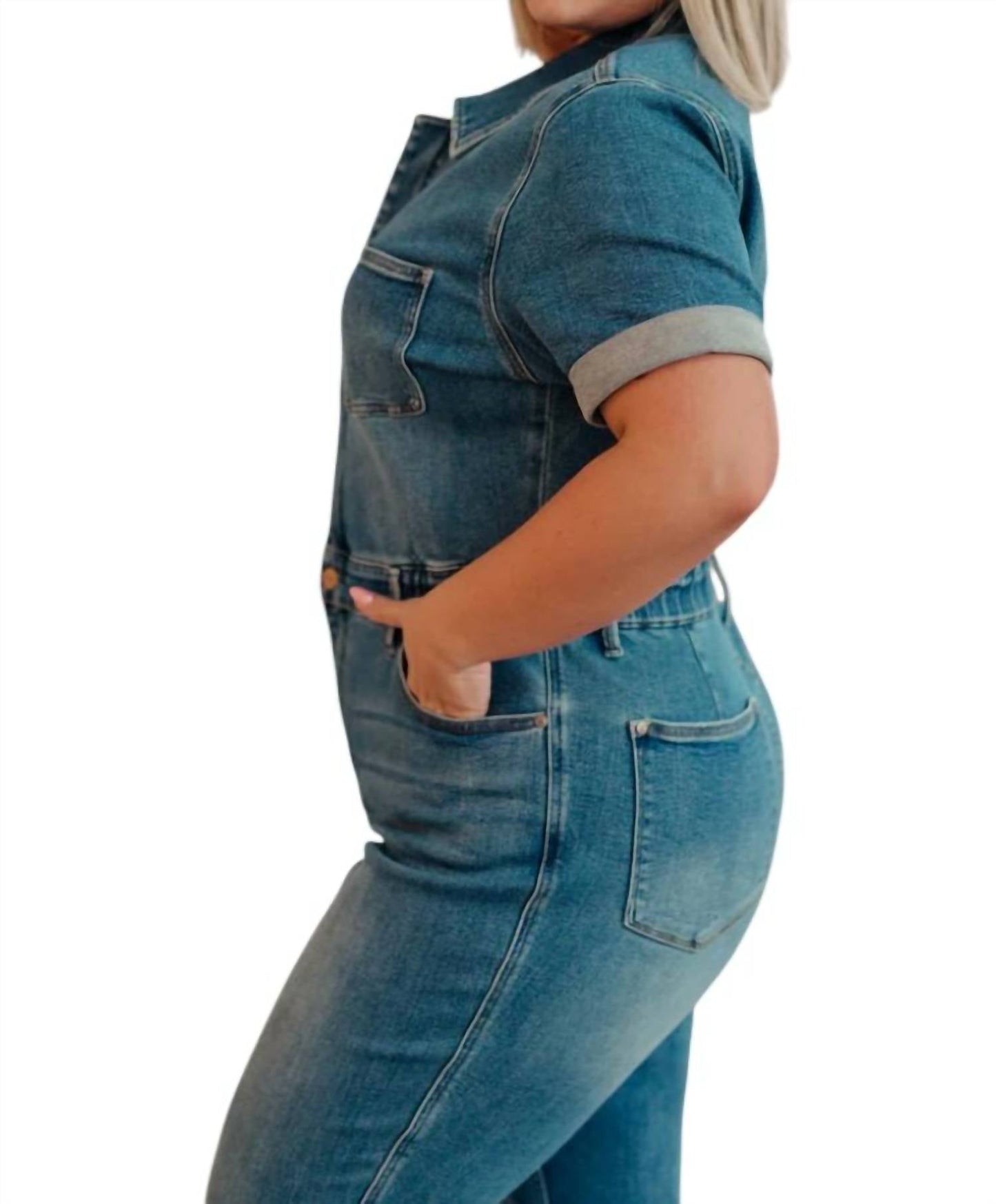 Judy Blue - Sylvia Short Sleeve Denim Jumpsuit - Plus