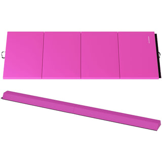 Tapete multifuncional BalanceFrom Fitness com trave de equilíbrio de 2,4 m, conjunto de ginástica, rosa