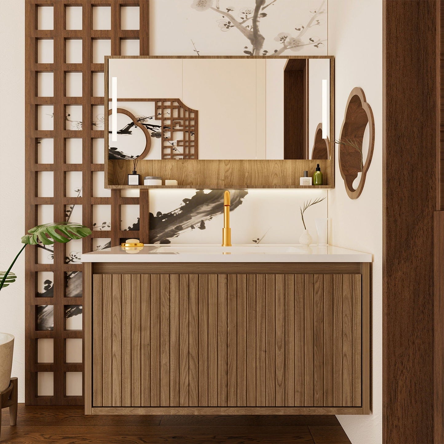 Wall Mounted Floating Bathroom Vanity With Sink and Drawers