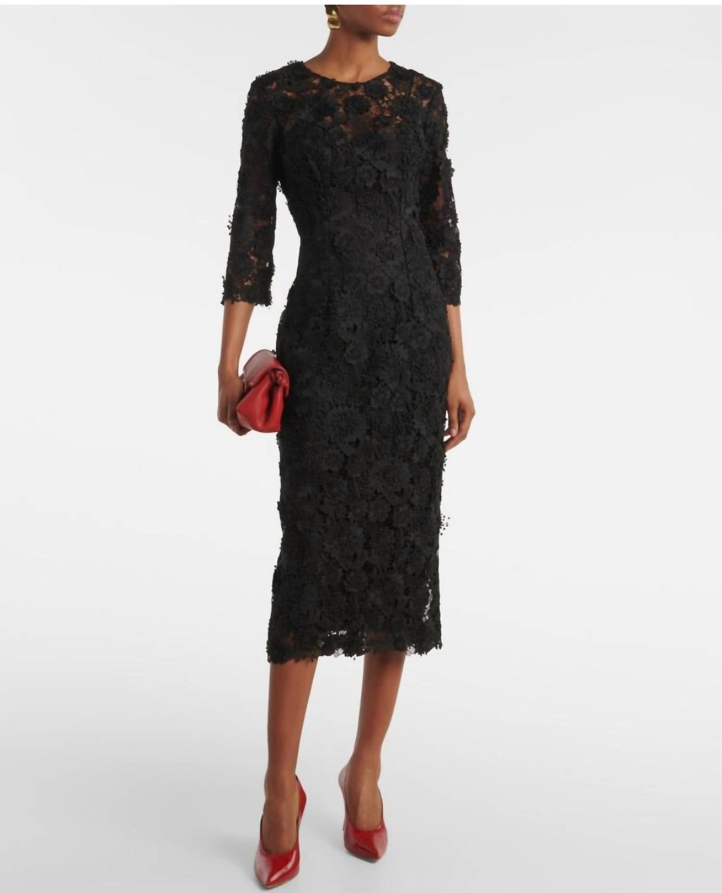 Carolina Herrera - Crewneck Lace Midi Dress