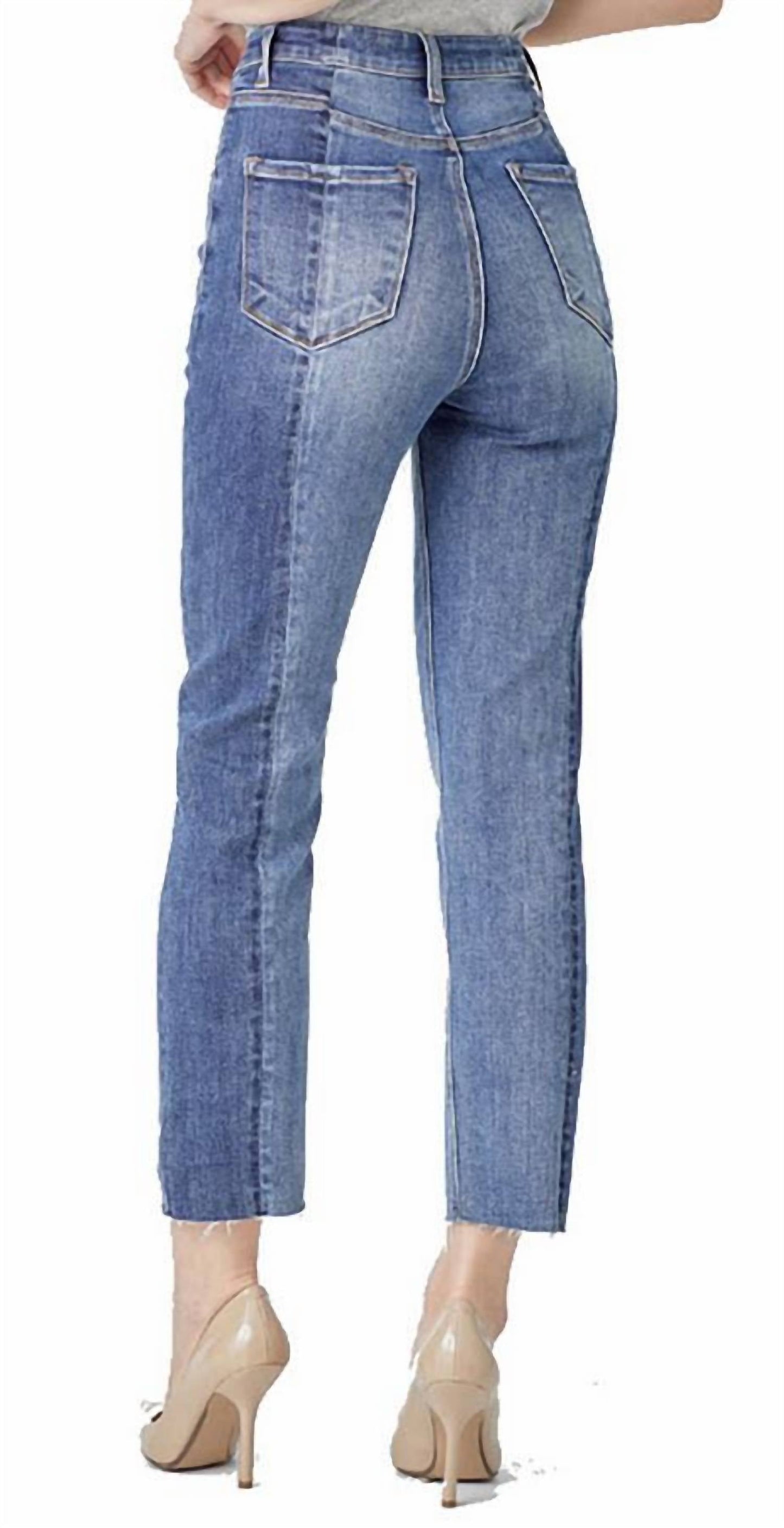 Risen - Women's High Rise Two Tone Slim Straight Jean