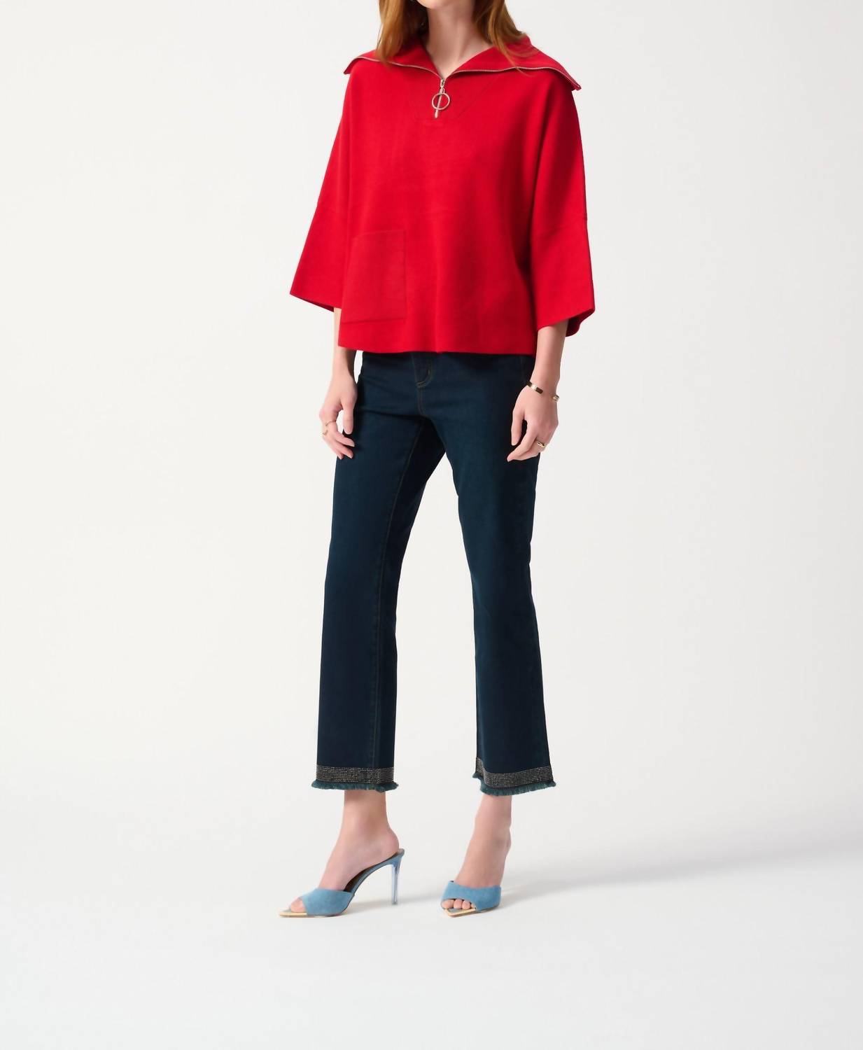 Joseph Ribkoff - Zip Front Dolman Sleeve Boxy Sweater
