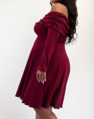 The Curve La - Plus Size Ribbed Knit Off Shoulder Knit Short Dress