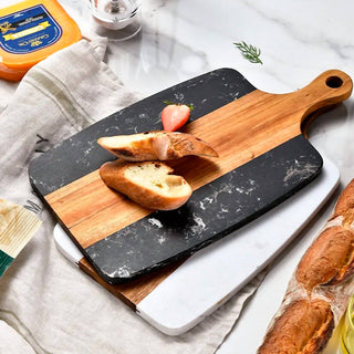 Creative Gifts International - Tábua com alça central em mármore e madeira de acácia